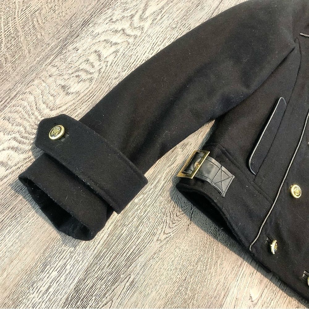 𝅺Coogi Womens Embroidered Wool Blend Varsity Jacket Fur Black Gold Small Vintage - Picture 3 of 7